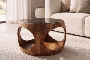 MASUTA DE CAFEA ORGANIC LOOP 60CM, REALIZATA DIN LEMN DE TRANDAFIR SI STICLA, DE CULOARE MARO, ARTIM GROUP SELECTION - Img 2