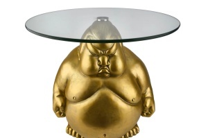 MASUTA DE CAFEA, SUMO 55CM, REALIZAT DIN POLIRASINA SI STICLA, CULOARE AURIE, REALIZAT MANUAL, ARTIM GROUP SELECTION - Img 3