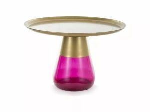 MASUTA DE CAFEA TIFFANY B, 70 CM, AURIU MAT/VIOLET, BLAT DIN METAL SI CADRU DIN STICLA, STIL MODERN