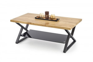 MASUTA DE CAFEA XENA, NATURAL/NEGRU, DIN MDF FURNIRUIT, STICLA SI METAL, STIL MODERN