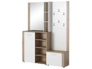 Mobilier hol P-007, stejar Artisan/Alb mat, din Pal si oglinda, stil modern, SIGNAL