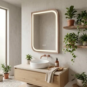 OGLINDA PENTRU BAIE, CU LED, ZONE 70X50 CM, AURIU ROSE PERIAT, CALITATE SUPERIOARA - Img 3