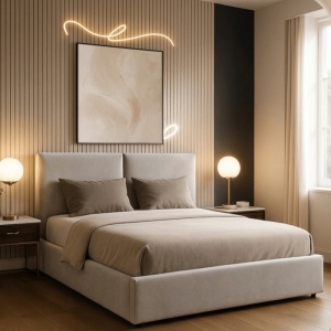 PAT 160X200CM, ARTIM MEBLE, CU SPATIU DE DEPOZITARE, REALIZAT DIN TEXTIL GRI, STIL MODERN