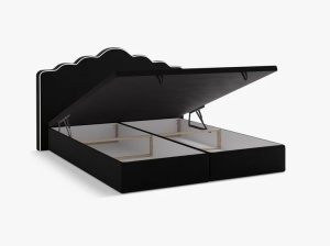 PAT CONTINENTAL TAPITAT DREAM, 200X200, NEGRU FILDES, SOMIERA RABATABILA, CU TAPITERIE DIN CATIFEA MAGIC, MICADONI - Img 4