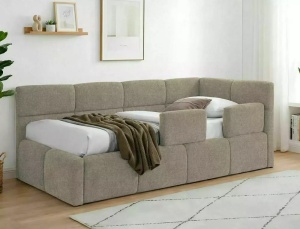 PAT DIVAN STIL EMMA, CU SOMIERA RABATABILA, 90X200 CM, BEJ INCHIS RAVEN 30, TAPITERIE DIN TEXTIL RAVEN, STIL MODERN - Img 4