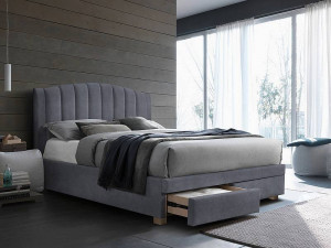 PAT DORMITOR EMOTION, CU SERTARE, 160 CM, GRI TAP 142, TAPITERIE DIN CATIFEA, STIL MODERN