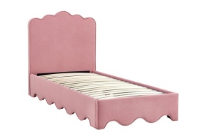 PAT DORMITOR ORSO, 90 CM, ROZ, DIN LEMN MASIV SI CATIFEA, STIL MODERN - Img 3