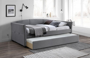 PAT DUBLU SANNA, 90X200, GRI, DIN LEMN MASIV SI STOFA, STIL MODERN - Img 2
