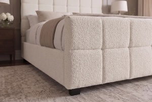 PAT EXCLUSIVIST PRESTIGE 140X 200CM, CU SPATIU DE DEPOZITARE, REALIZAT DIN LEMN SI TEXTIL BOUCLE, CULOARE CREM - Img 3