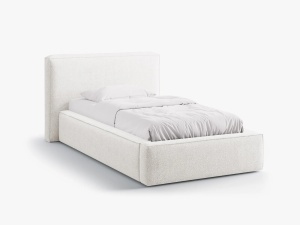 PAT SINGLE, TAPITAT, JODIE, ALB, SOMIERA RABATABILA, CU TAPITERIE DIN TEXTIL BOUCLE BALLO, MICADONI