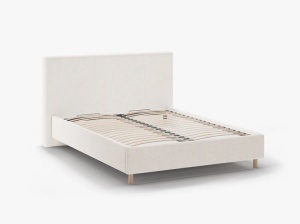 PAT TAPITAT, ELOISE, 140x200, BEJ DESCHIS, SOMIERA RABATABILA, CU TAPITERIE DIN TEXTIL STRUCTURAT MOLYBDEN, MICADONI - Img 3