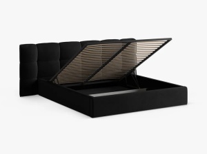 PAT TAPITAT ERIC, 160X200, NEGRU, CU TAPITERIE DIN CATIFEA VELVET CAZINO, MICADONI - Img 4