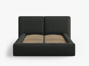 PAT TAPITAT JODIE, 140X200, NEGRU, SOMIERA RABATABILA, CU TAPITERIE DIN TEXTIL BOUCLE BALOO, MICADONI - Img 3