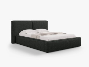 PAT TAPITAT JODIE, 180X200, NEGRU, SOMIERA RABATABILA, CU TAPITERIE DIN TEXTIL BOUCLE BALOO, MICADONI