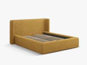 PAT TAPITAT, JOLENE, 140x200, MASLINIU DESCHIS, SOMIERA RABATABILA, CU TAPITERIE DIN TEXTIL STRUCTURAT WIND, MICADONI - Img 3