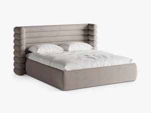 PAT TAPITAT MOUNT, 180X200, GRI CALD, SOMIERA RABATABILA, CU TAPITERIE DIN TEXTIL BOUCLE CORAL, MICADONI