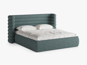 PAT TAPITAT MOUNT, 180X200, MELANJ ALBASTRU, SOMIERA RABATABILA, CU TAPITERIE DIN TEXTIL STRUCTURAT PUENTE, MICADONI