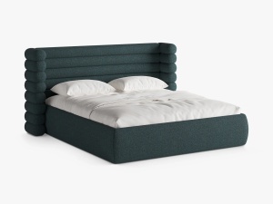 PAT TAPITAT MOUNT, 180X200, MELANJ VERDE-ALBASTRU, SOMIERA RABATABILA, CU TAPITERIE DIN TEXTIL STRUCTURAT PUENTE, MICADONI