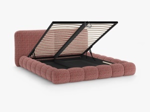 PAT TAPITAT SOLANGE, 140X200, ROSU, SOMIERA RABATABILA, CU TAPITERIE DIN TEXTIL CHENILLE SILENCIO, MICADONI - Img 4
