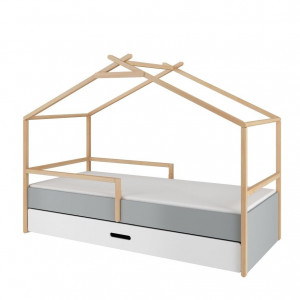 PATUT PENTRU CAMERA COPII TEEPEE ALB/GRI/PIN 90x200 STIL MODERN BA - Img 3