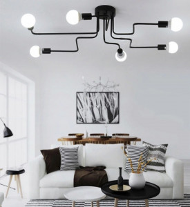 PLAFONIERA CU 6 BECURI AGARO APP014-6CW, 109x69 cm, NEGRU, DIN OTEL SI METAL DE INALTA CALITATE, STIL MODERN, TU - Img 5