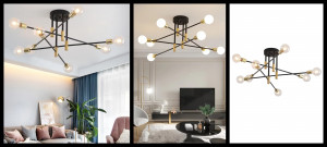 PLAFONIERA MODERNA 8, APP733-8C, 38x80 cm, NEGRU SI AURIU, DIN METAL DE INALTA CALITATE, STIL MODERN, TU - Img 5
