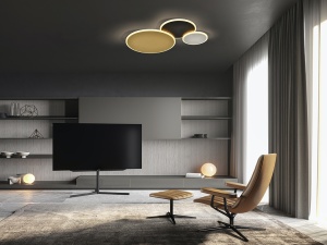 PLAFONIERA UMBRA, 63 CM, ALB/NEGRU/AURIU, DIN METAL, ALUMINIU SI ACRIL STIL MODERN - Img 1