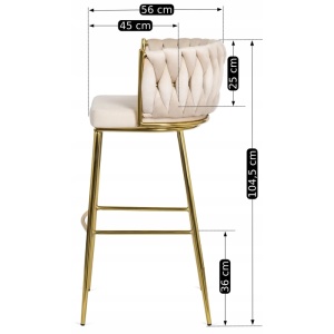 SCAUN BAR, ARTIM MEBLE, REALIZAT DIN CATIFEA SI METAL, CULOARE CREM/AURIU, STIL MODERN - Img 7