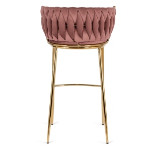 SCAUN BAR, ARTIM MEBLE, REALIZAT DIN CATIFEA SI METAL, CULOARE ROZ/AURIU, STIL MODERN - Img 5