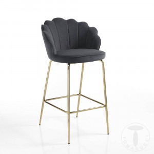 SCAUN BAR, SHELL 92CM, CADRUL DIN METAL SI CATIFEA GRI, STIL MODERN, COD 4337 - Img 1