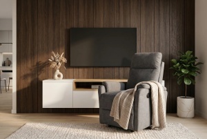 SCAUN CINEMA, HOLLYWOOD, REGLABIL ELECTRIC, REALIZAT DIN MATERIAL TEXTIL DE CULOARE GRI, INVICTA INTERIOR - Img 4