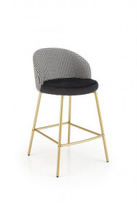 SCAUN DE BAR H113, NEGRU/ALB/AURIU, TAPITERIE DIN STOFA SI CATIFEA SI PICIOARE DIN METAL, STIL MODERN