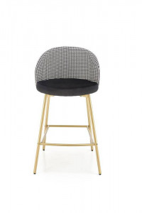SCAUN DE BAR H113, NEGRU/ALB/AURIU, TAPITERIE DIN STOFA SI CATIFEA SI PICIOARE DIN METAL, STIL MODERN - Img 3