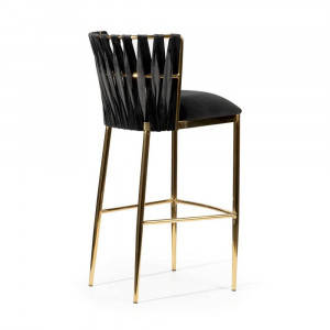 SCAUN DE BAR HORDIA, 60 CM, NEGRU/AURIU, TAPITERIE DIN CATIFEA SI PICIOARE DIN METAL, STIL MODERN - Img 4
