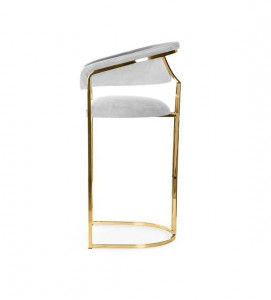 SCAUN DE BAR MARCILLE 2, 70 CM, GRI/AURIU, TAPITERIE DIN CATIFEA SI PICIOARE DIN METAL, STIL MODERN - Img 4