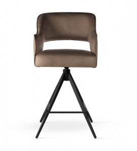 SCAUN DE BAR MERCY SUPREME TWIST, 60 CM, BEJ INCHIS/NEGRU, TAPITERIE DIN CATIFEA SI PICIOARE DIN METAL, STIL MODERN - Img 2