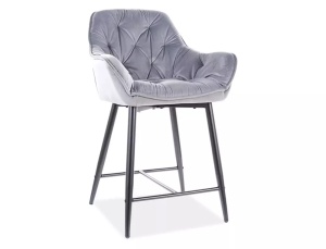 SCAUN DE BAR STIL CHERRY H-2, GRI BLUVEL 14/NEGRU MAT, TAPITERIE DIN CATIFEA SI DIN METAL, STIL MODERN