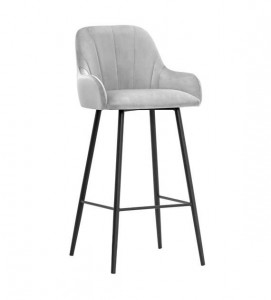 SCAUN DE BAR TULIP, 70 CM, GRI/NEGRU, TAPITERIE DIN CATIFEA SI PICIOARE DIN METAL, STIL MODERN