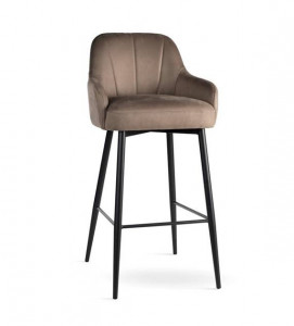 SCAUN DE BAR TULIP SUPREME, 70 CM, BEJ INCHIS/NEGRU, TAPITERIE DIN CATIFEA SI PICIOARE DIN METAL, STIL MODERN - Img 1
