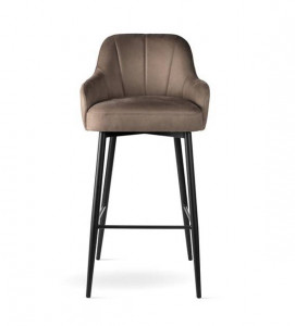 SCAUN DE BAR TULIP SUPREME, 70 CM, BEJ INCHIS/NEGRU, TAPITERIE DIN CATIFEA SI PICIOARE DIN METAL, STIL MODERN - Img 2