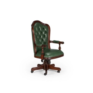 SCAUN DE BIROU DE LUX CAMBRIDGE, REALIZAT DIN LEMN MASIV SI PIELE NATURALA, CULOARE MARO/VERDE, ARTIM SELECTION