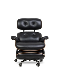 SCAUN DE BIROU LOUNGE AUTOMATIC, NEGRU, CONFECTIONAT DIN PIELE, LEMN SI METAL, STIL MODERN - Img 2