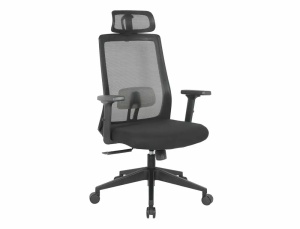 SCAUN DE BIROU PIVOTANT Q-058, NEGRU/NEGRU, TAPITERIE DIN STOFA SI PLASA SI PICIOR DIN PLASTIC, STIL MODERN - Img 1