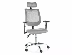 SCAUN DE BIROU PIVOTANT Q-118R, GRI/CROM, TAPITERIE DIN STOFA SI PLASA SI PICIOR DIN METAL, STIL MODERN - Img 1