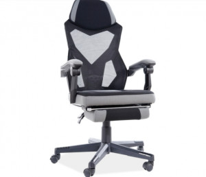 SCAUN DE BIROU PIVOTANT Q-939, CU SUPORT PENTRU PICIOARE, GRI/NEGRU, TAPITERIE DIN STOFA SI PLASA SI PICIOR DIN METAL, STIL MODERN