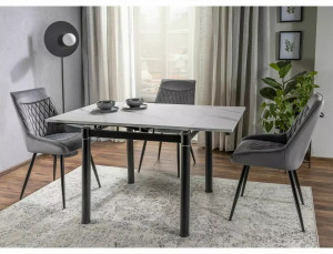 SCAUN DINING AGAT, GRI BLUVEL 14/NEGRU MAT, TAPITERIE DIN CATIFEA SI PICIOARE DIN METAL, STIL MODERN - Img 5