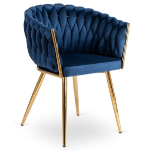 SCAUN DINING, ARTIM MEBLE, REALIZAT DIN METAL SI CATIFEA, CULOARE ALBASTRU/AURIE, STIL MODERN - Img 10
