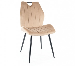 SCAUN DINING, BEJ BLUVEL 28/NEGRU MAT, TAPITERIE DIN CATIFEA SI PICIOARE DIN METAL, STIL MODERN