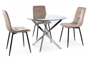 SCAUN DINING, BEJ BLUVEL 40/NEGRU MAT, TAPITERIE DIN CATIFEA SI PICIOARE DIN METAL, STIL MODERN - Img 2