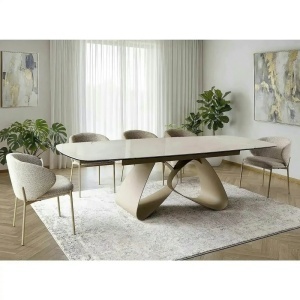 SCAUN DINING, BEJ DESCHIS/CASMIR, TAPITERIE DIN TEXTIL SI PICIOARE DIN METAL, STIL MODERN - Img 2